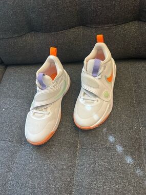 Nike Kids Sneakers in Cream with Orange, Purple & Lime Accents
